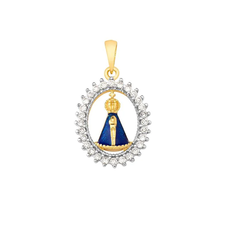 Medalha Nossa Senhora Aparecida com Esmalte Azul e Zircônia