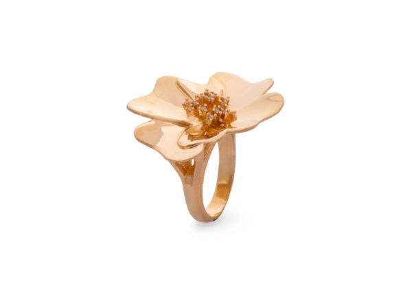 Anel Dourado Luxo de Flor Micro Zircônias