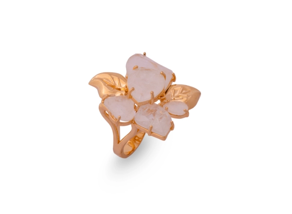 Anel Dourado Luxo Flor de Pedras fusion Gelo