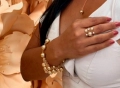Anel Dourado Luxuoso de Bolas Com Zircônia