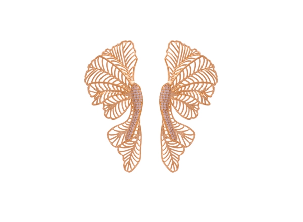 Brinco Dourado Luxo Borboleta em Folhas