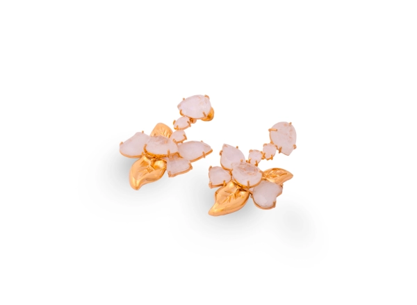 Brinco Dourado Luxo Flor de Pedras fusion Gelo