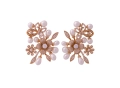 Brinco Dourado Luxo Flores  Zircônia e Pérola Shell